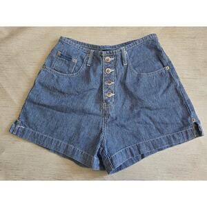 Route 66 Button Up Blue & White Striped High Waisted Jean Shorts Woman's size 26